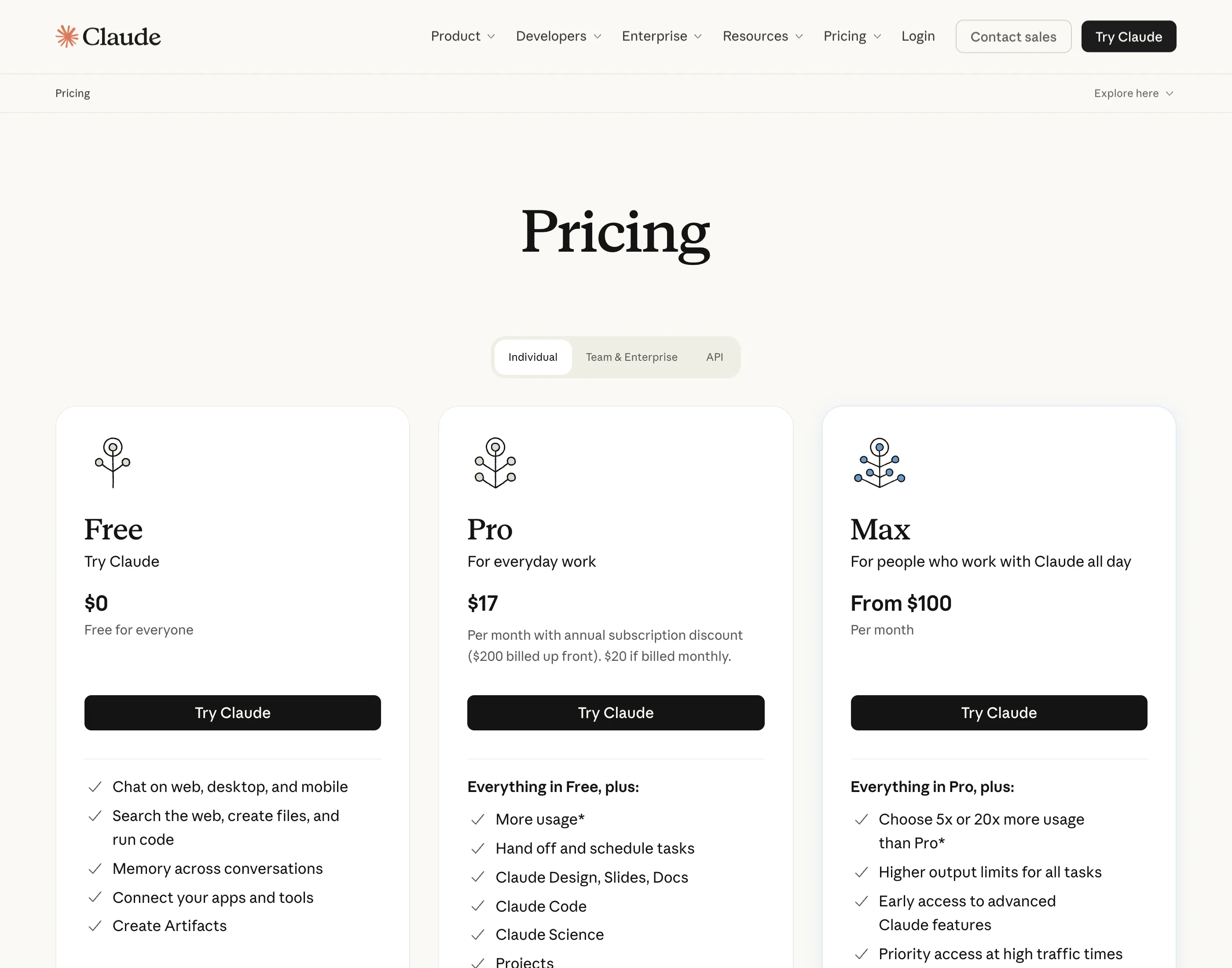 Claude's pricing page on September 18, 2026, showing Claude Design, Slides, Docs in the Pro column and the Max column headed Everything in Pro, plus more usage