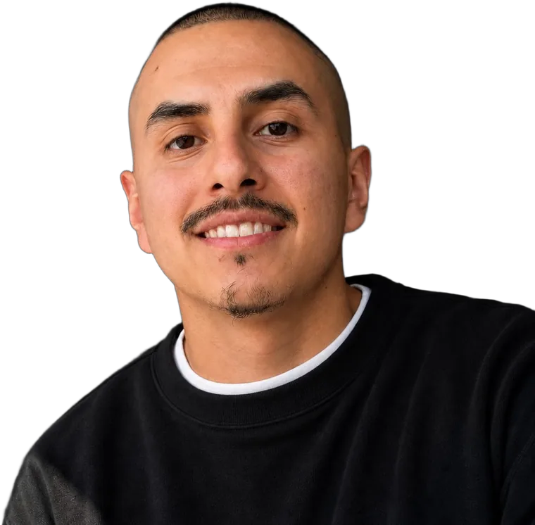 Chris Alarcon in a black crewneck