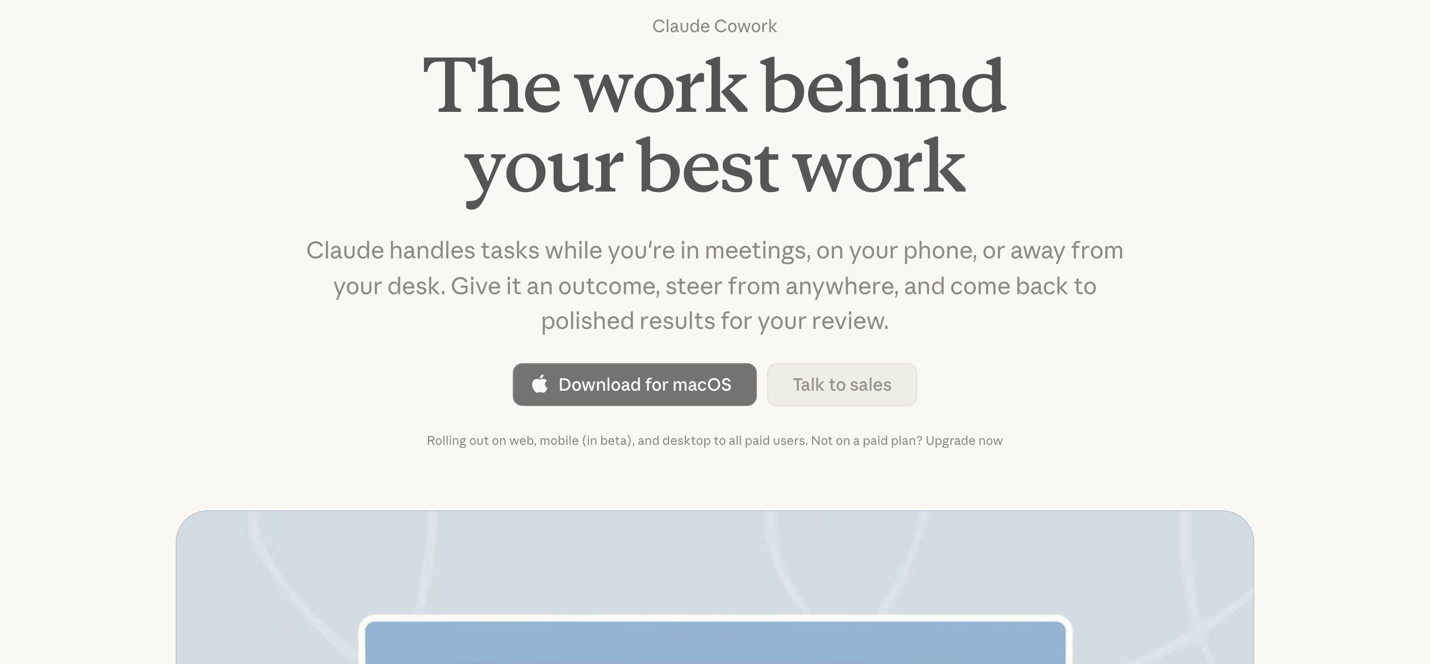 Anthropic's official Claude Cowork page, the source for how Cowork runs tasks and reaches local files