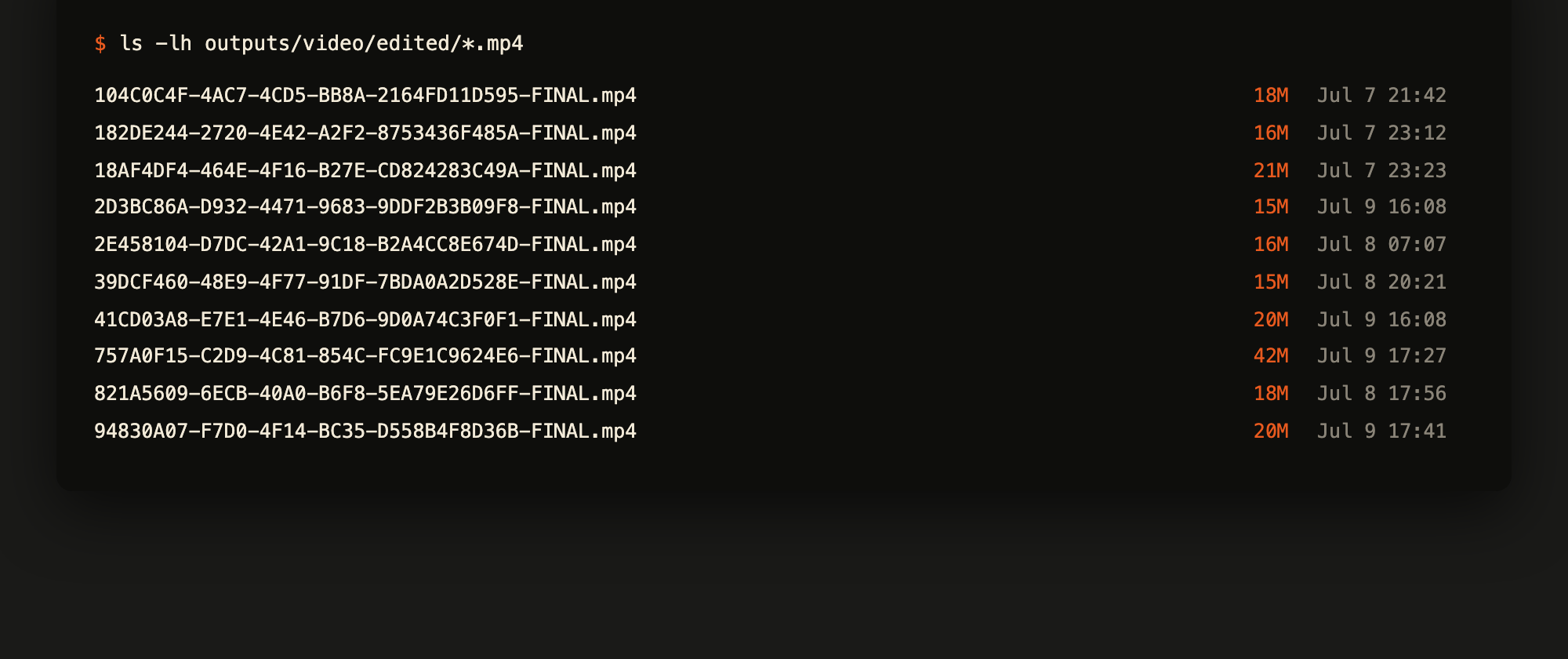 My video-editing agent's output folder: rendered shorts, plans, and capture assets it produced on its own