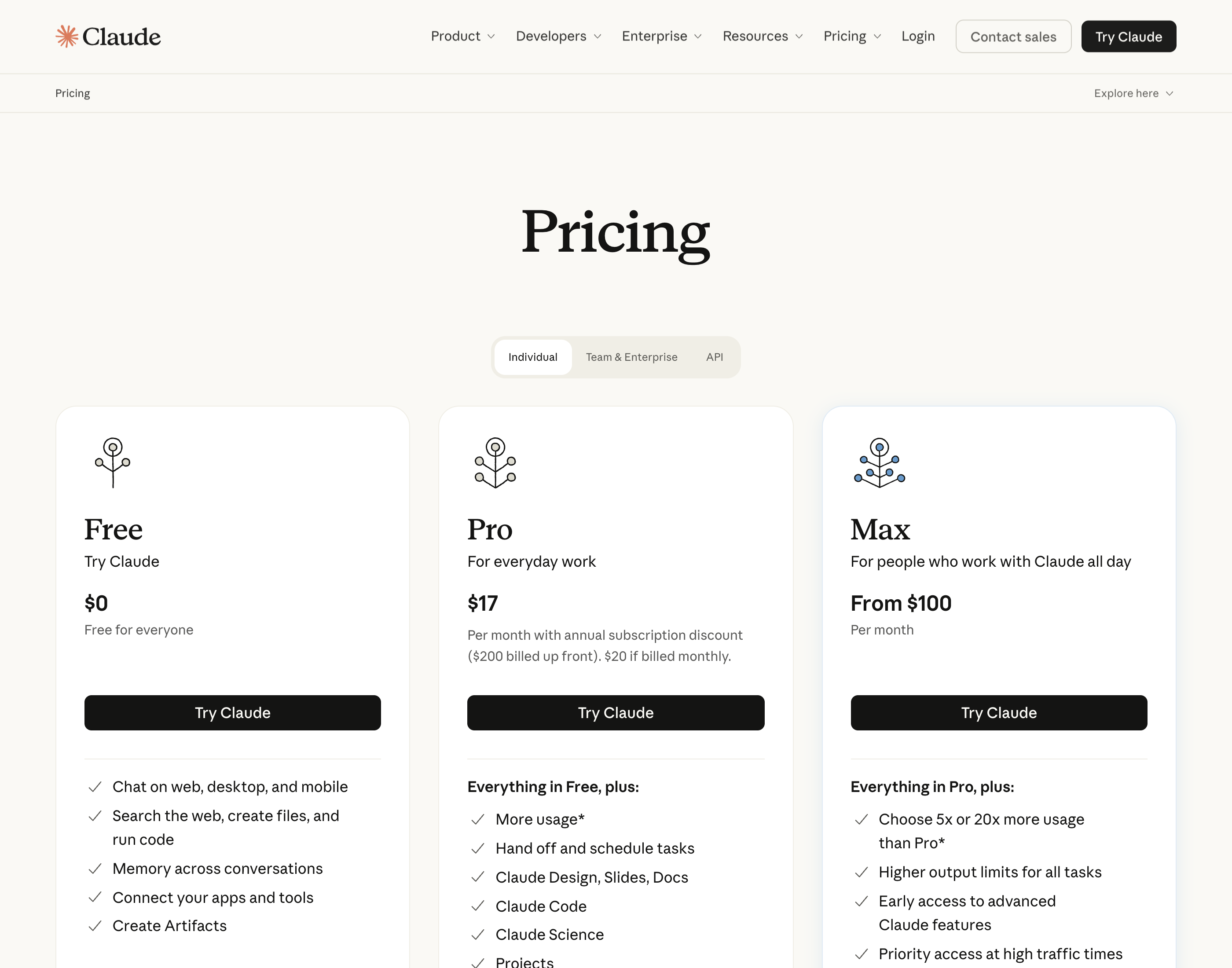Claude's pricing page on September 18, 2026, showing Claude Design, Slides, Docs in the Pro column and the Max column headed Everything in Pro, plus more usage