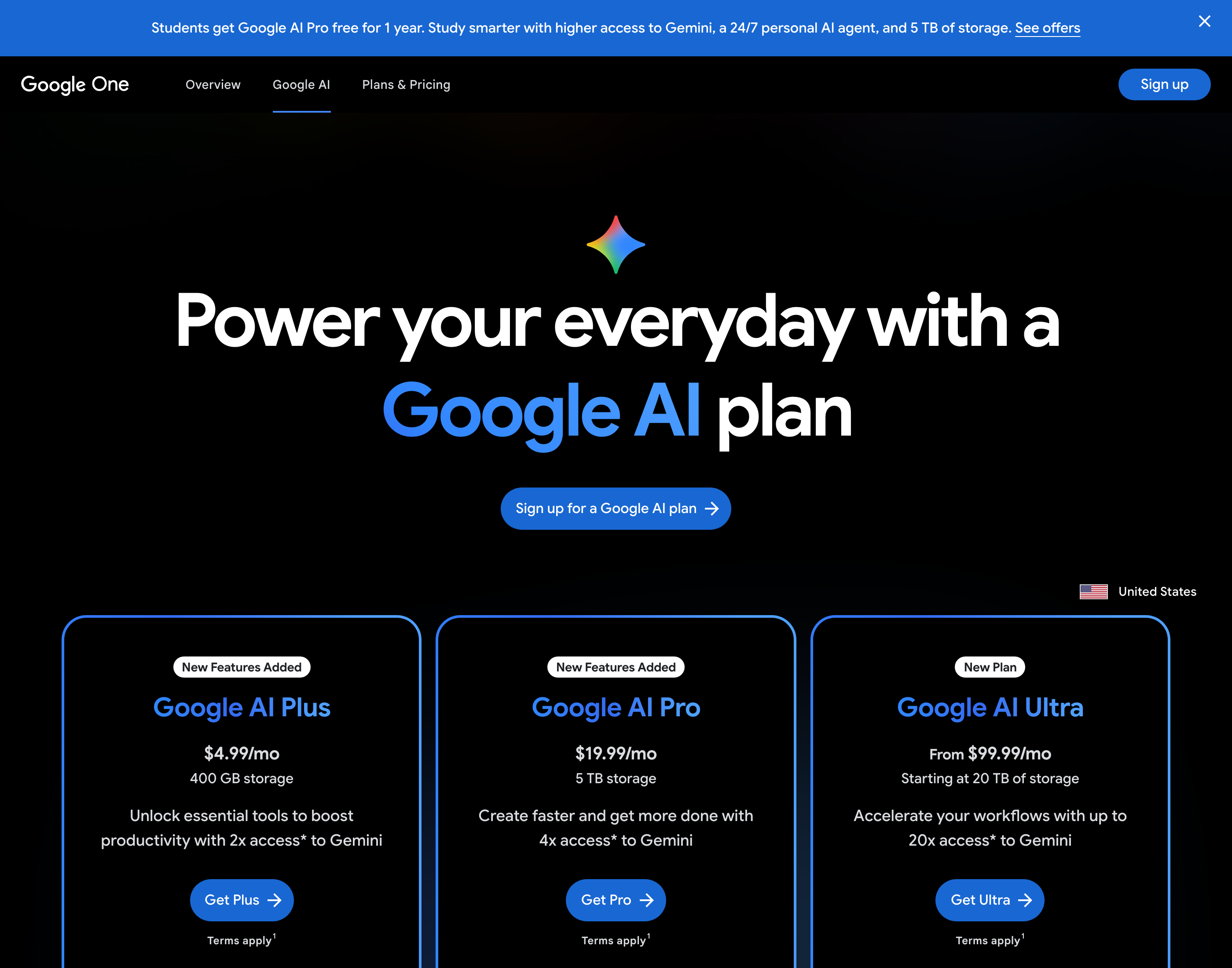 Google's AI plan lineup, live: AI Plus at $4.99, AI Pro at $19.99, AI Ultra from $99.99
