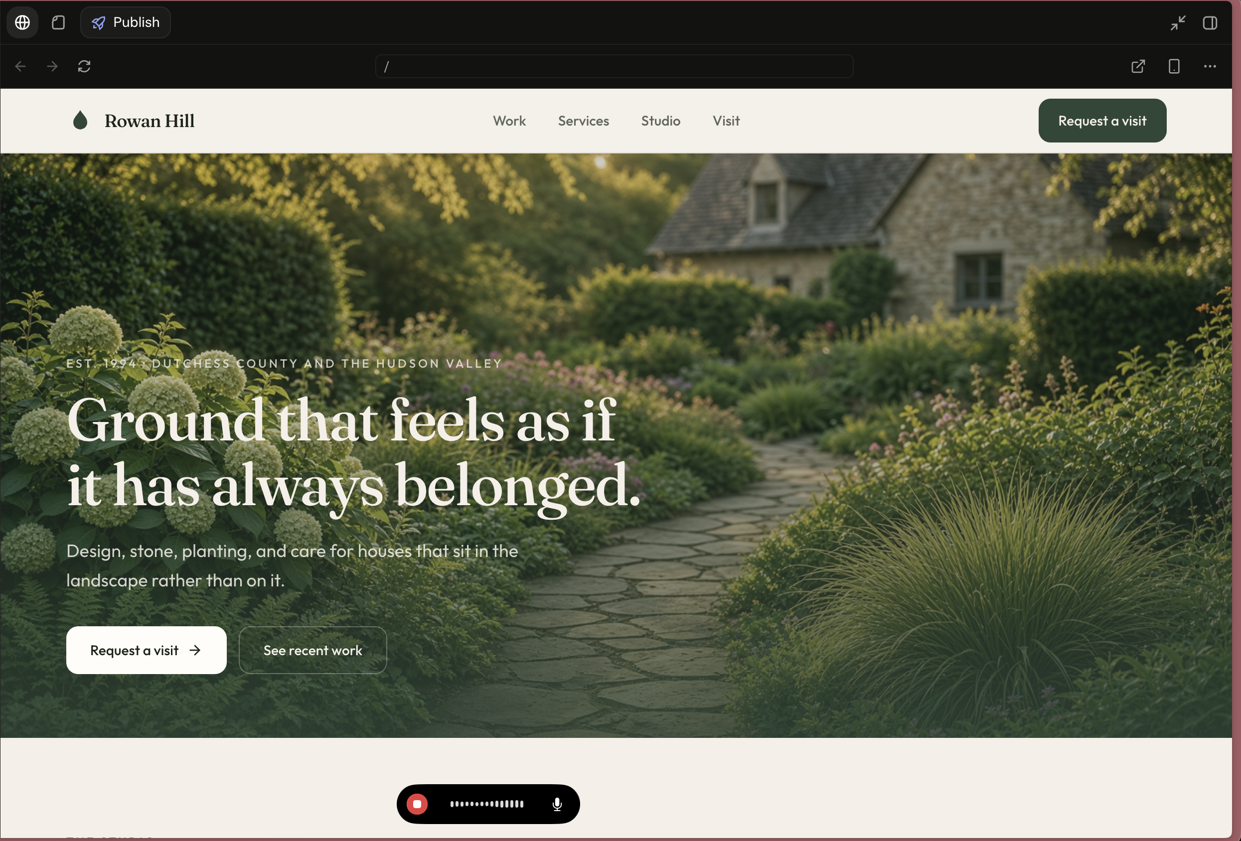 Grok Build on my account: the landscaping website it built from one sentence, hero section rendered in the live preview pane