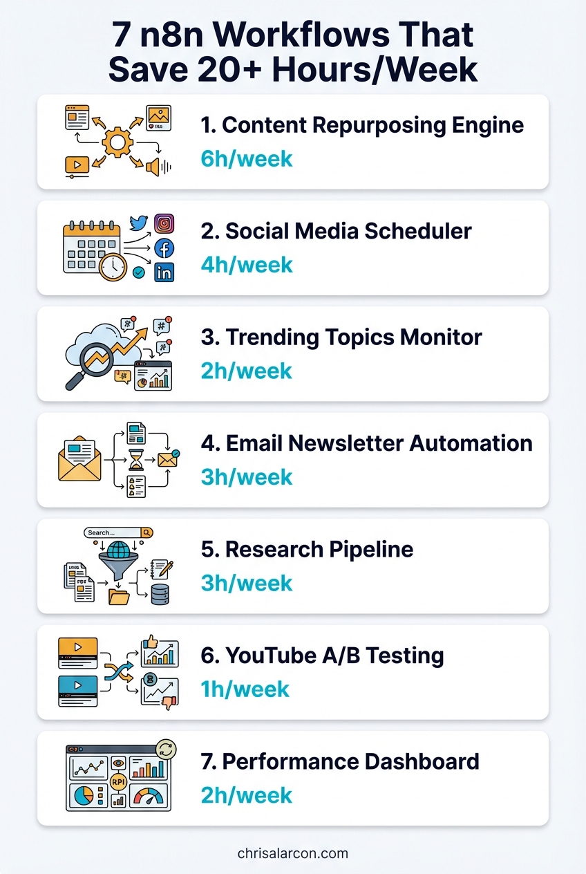 7 n8n workflow examples that save content creators 20+ hours per week