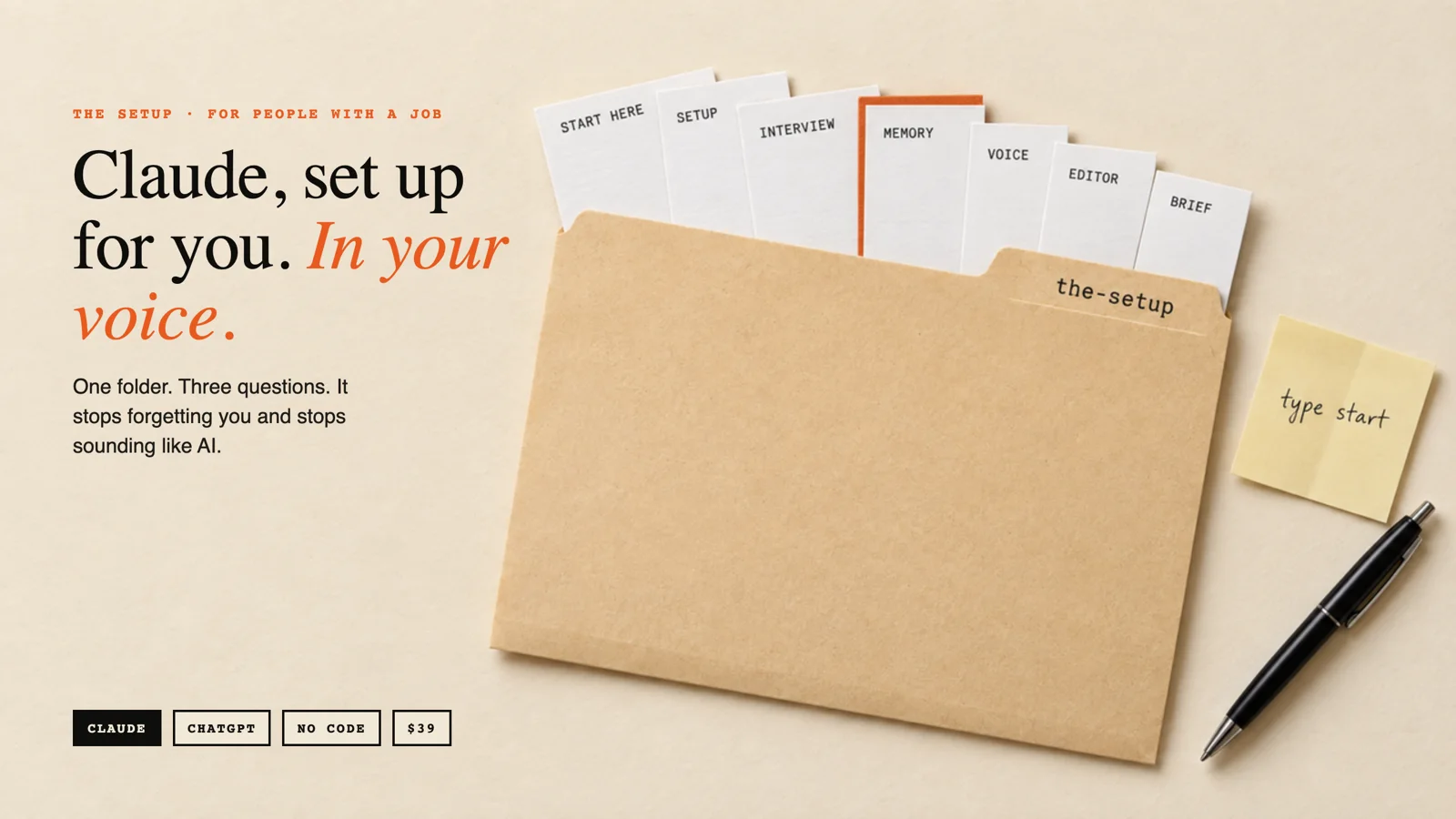 The Setup folder with its seven file cards